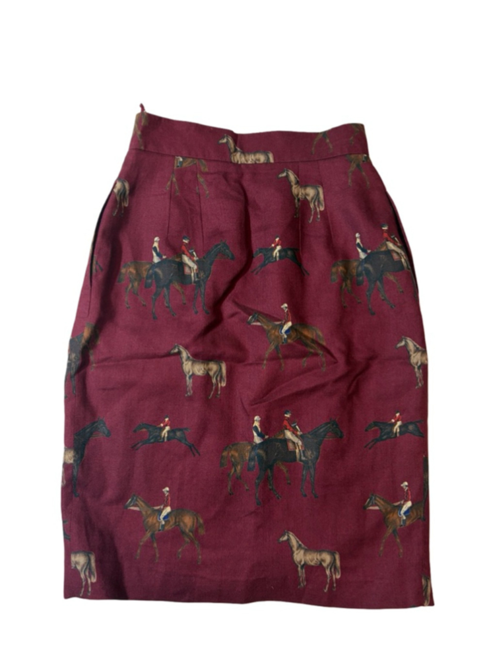Pauw Amsterdam Burgundy Wool Silk Blend Skirt Horse Equestrian Hunt Print Size S